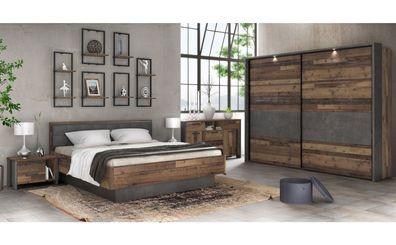 Schlafzimmer Cedric 94B Old Wood Vintage 5-teilig Bett Schrank LED