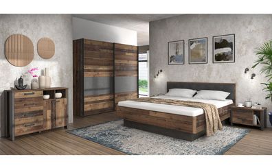 Schlafzimmer Cedric 95A Old Wood Vintage 5-teilig Bett Schrank Kommode