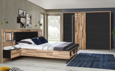 Schlafzimmer Samu 13 Stabeiche Schwarzeiche 2-teilig Bett Schrank LED