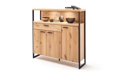 Highboard Silvio 2 Balkeneiche Bianco teilmassiv 140x136x38 cm Kommode