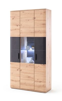 Vitrine Claas 4 Balkeneiche 100x198x37 cm Glasvitrine Schrank LED