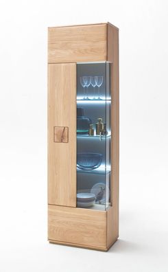 Vitrine links Bonn 3 Eiche Bianco teilmassiv 60x208x38 cm LED