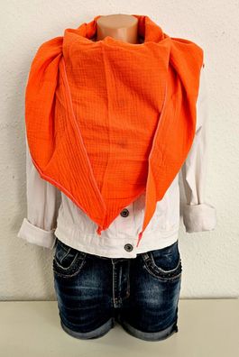 Italy XXL Dreieckstuch Schal Tuch Musselin 100% Baumwolle bunter Rand Orange