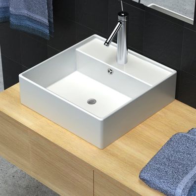 Waschbecken | Keramik | m. Überlauf & Hahnloch | Waschtisch | Aufsatzbecken