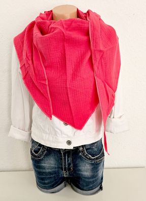Italy XXL Dreieckstuch Schal Tuch Musselin 100% Baumwolle bunter Rand Pink/Lachs