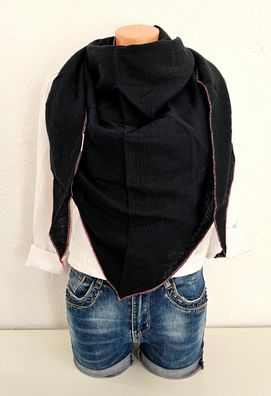 Italy XXL Dreieckstuch Schal Tuch Musselin 100% Baumwolle bunter Rand Schwarz