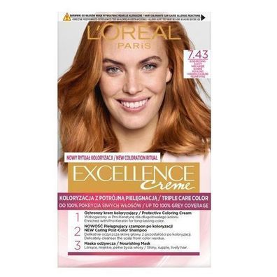 L'Oreal Paris Excellence Creme Haarfarbe 7.43 Mittelblond Kupfer-Gold, 172 ml