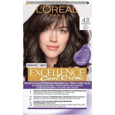 L'Oreal Paris Excellence kuehle Creme-Haarfarbe 4.11 Ultrapopielaty Braun 174 ml
