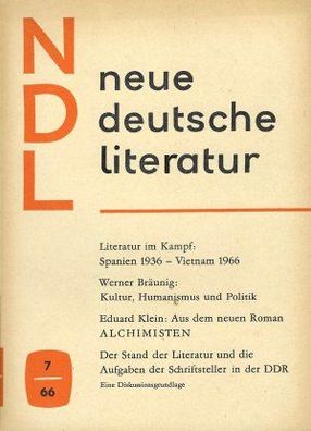 Neue Deutsche Literatur ndl 7-1966 Aufbau Verlag