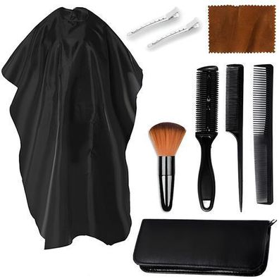 Friseurset aus 8 Elementen Friseurumhang + Nackenbürste + Friseurkämme