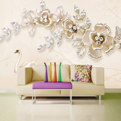 Vlies Fototapete Wandtapete Wandbilder 3d Dreidimensionale Blumen Swan 1138