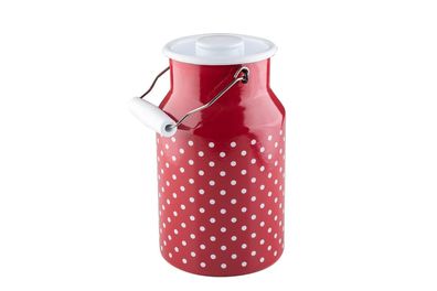 Riess Milchkanne mit Deckel 2 Liter Emaille Country Pünktchenrot