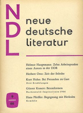 Neue Deutsche Literatur ndl 9-1966 Aufbau Verlag