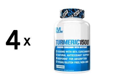 4 x EVL Nutrition Turmeric Curcumin (90 Caps) Unflavored