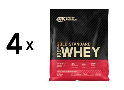 4 x Optimum Nutrition 100% Whey Gold Standard (10lbs) Delicious Strawberry