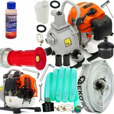 Benzin Wasserpumpe 300l./ min 2-Takt Motorpumpe 1´´ + 2x Schlauch NEU