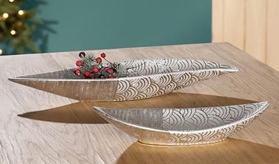Gilde Keramik Schale Tegola versilbert L= 17 cm B= 56 cm H= 6cm cm