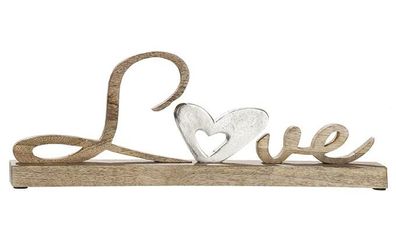Gilde Schriftzug "Love" auf Holzbase Mangoholz, Herz aus Aluminium Länge 41,0 cm