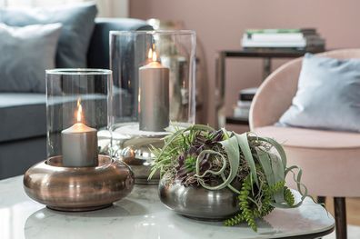 Fink DELPHI, Windlicht mit Glas, Eisen, glatt, antik grau, D. 35 cm Durchmesser: