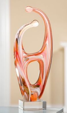 Gilde Glasart Skulptur "Insieme"abstrakt mundgeblasen, auf Sockel, orange/rot