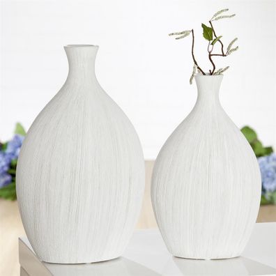 Gilde Flaschenvase "Grattato" matt weiß L= 10,0 cm B= 21,0 cm H= 35,0 cm 34132
