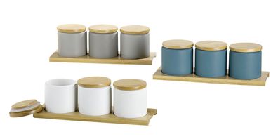 Gilde Keramik Set3 Töpfchen auf Bambustablett 49282
