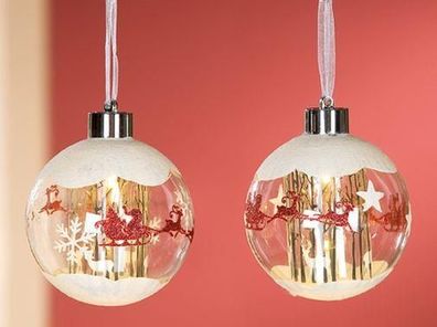 Gilde Glas Led Weihnachtskugel Baumhänger Schlitten 25985 10 cm