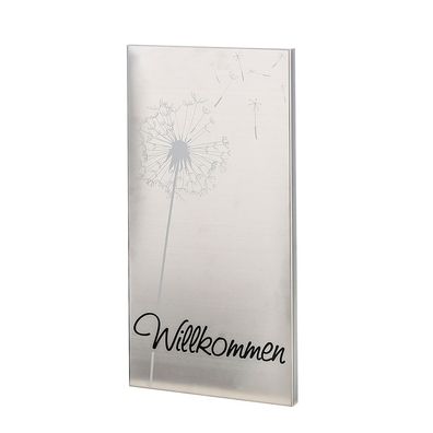 Casablanca Wandschild Willkommen Edelstahl . 50 x 25 cm mit aufgedrucktem Schrift