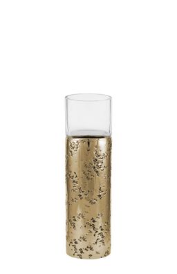 Kaheku Windlicht Loukia antik gold Aluminium mit Glasaufsatz, Durchmesser 7,5 cm,