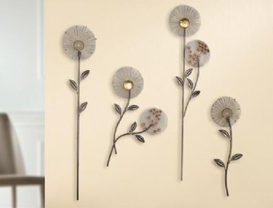 Gilde Metall Wandrelief 2 Blumen Stab 69473