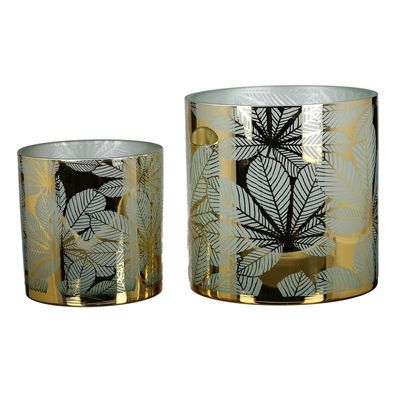 Casablanca Windlicht "Kastanienblatt" Glas hellgrün goldfarben H: 20 cm Ø 20 cm