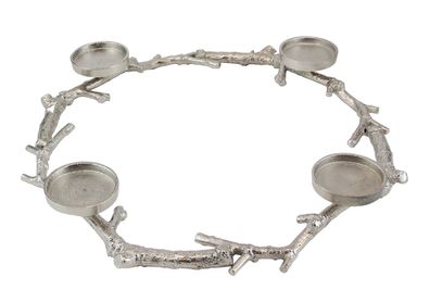 Kaheku Kranz Isla Zweig Aluminium vernickelt, Ø 50 cm 4x Halter, Ø 7,5 cm 1204002793