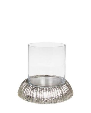 Kaheku Windlicht Morino vernickelt, Ø 30 cm Höhe 28,5 cm 
Aluminium Klarglas