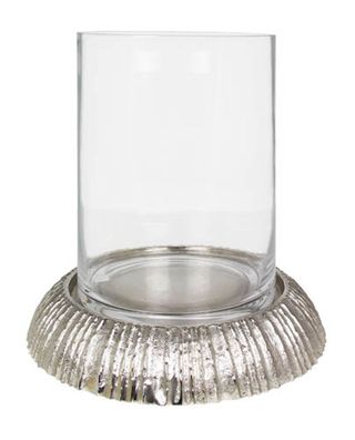 Kaheku Windlicht Morino vernickelt, Ø 37 cm Höhe 41,5 cm 
Aluminium Klarglas