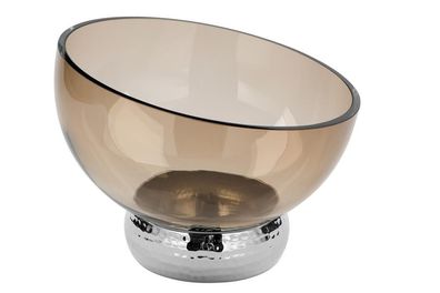 Fink Collier, Glasschale, Aluminium, vernickelt, greige, silberfarben, H. 16 cm,