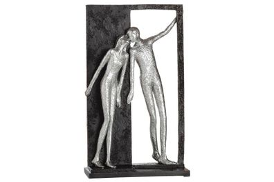 Gilde Figur "In deiner Nähe" silberfarbenes Paar, Rahmen + Base schwarz L= 6,5 cm