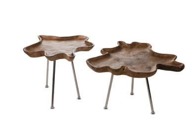 Casablanca Teak Tisch Beistelltisch aus Teakholz Edelstahl Höhe 50 cm D=55 cm