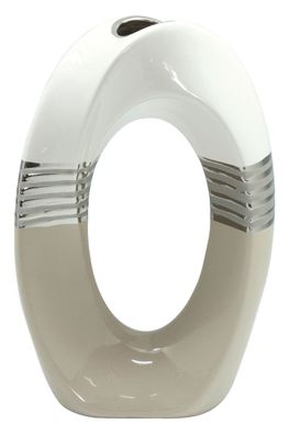 Gilde Lochvase Brazil weiß silber creme L= 8,0 cm B= 15,5 cm H= 23,0 cm 43941