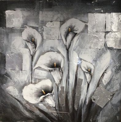 Gilde Bild Blüten Callapflanze blau/grau/Weiß/Silber 100x100cm