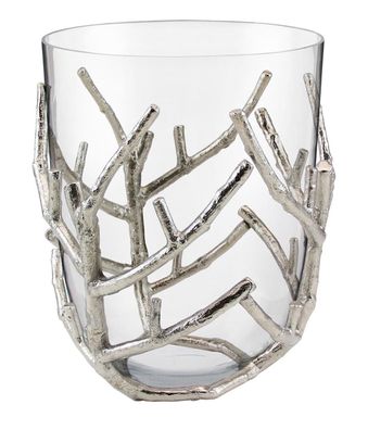 Kaheku Windlicht Isla Zweige Aluminium vernickelt mit Einsatz eines Glaswindlichte