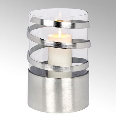 Lambert Spiral Windlicht Aluminium groß matt gebürstet mit Glaseinsatz H31cm D20cm