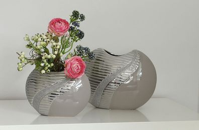 Gilde Vase "Valletta" platin, hellgrau H: 20.50 cm B: 26 cm T: 11cm 43725