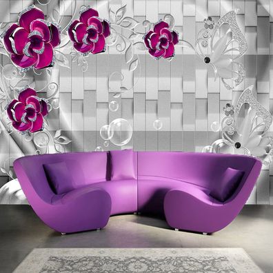 Vlies Fototapete Wandtapete Wandbilder 3D Schmuck Perle Diamant Blume 1171
