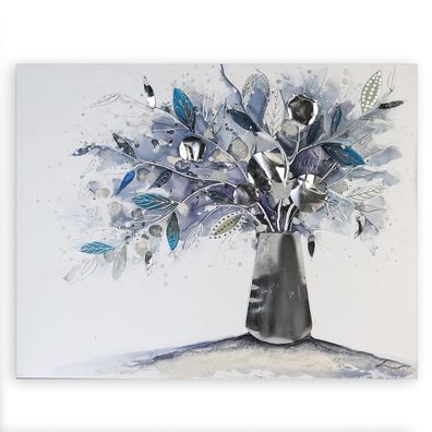 Casablanca Ölbild Vase of Flowers nachtblau 100x80cm Höhe: 80 cm Breite: 100 cm