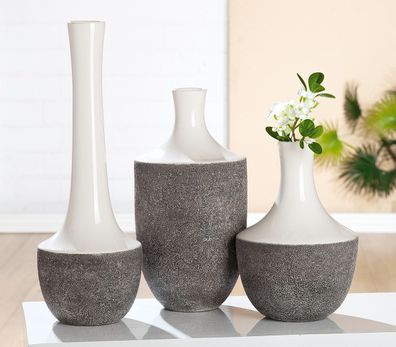 Gilde Vase "Pietra" weiß glasiert/grau Natursteinoptik H: 39 cm Ø 20 cm 31641