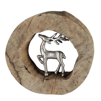 Casablanca Skulptur Hirsch Mangoholz/Alu. H.28cm Höhe: 28 cm Breite: 30 cm