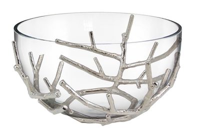 Kaheku Schale Isla Zweige Aluminium vernickelt mit Einsatz einer Glasschale, Durch