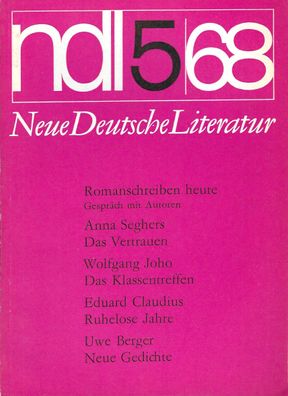 Neue Deutsche Literatur ndl 5-1968 Aufbau Verlag