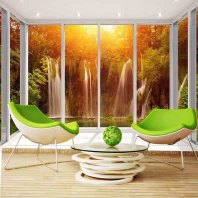 Vlies Fototapete Wandtapete Wandbilder 3D Reichenden Fenster Wasserfall 1224