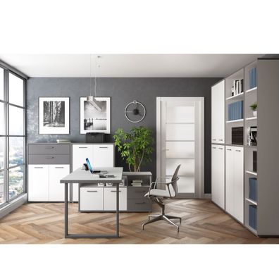 Arbeitszimmer Keijo 26 Weiß Wolfram Grey 6-teilig Bürozimmer Büro